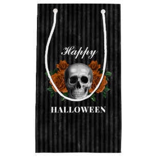 Elegant Gothic Roses & Skull Happy Halloween Small Gift Bag