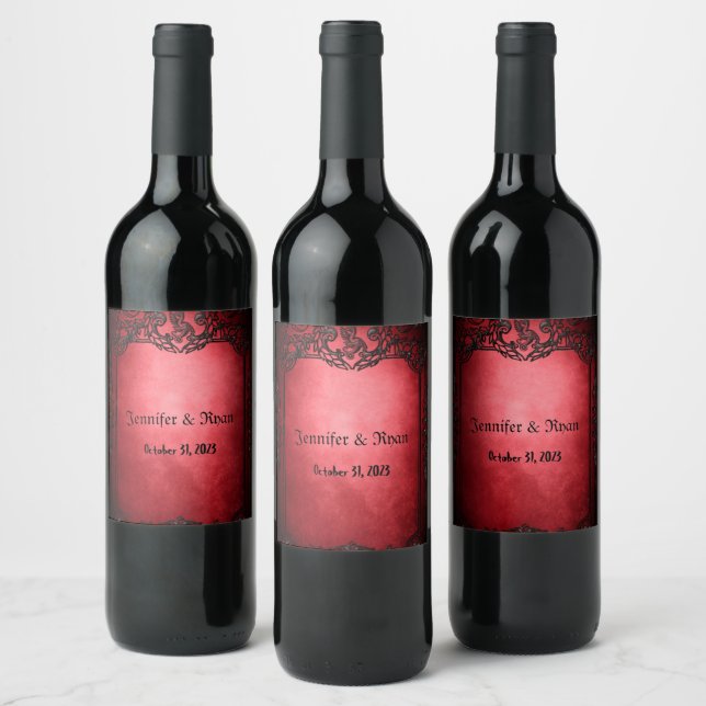 Elegant Gothic Rustic Red Wine Label (Bottles)