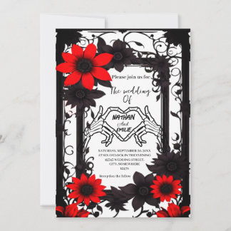Elegant Gothic skeleton red and black wedding Invitation