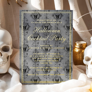 Elegant Gothic Skull Halloween Cocktail Party Gold