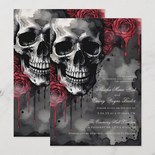 Elegant Gothic Skull & Roses Wedding Invitation