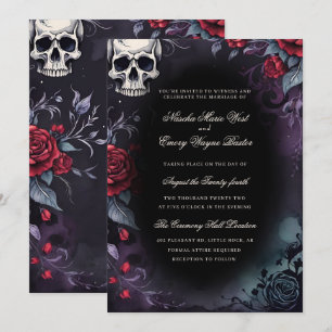 Elegant Gothic Skull & Roses Wedding Invitation