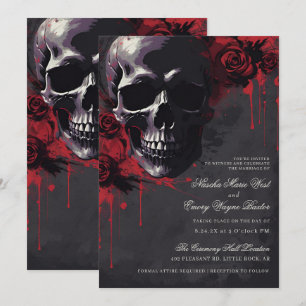 Elegant Gothic Skull & Roses Wedding Invitation