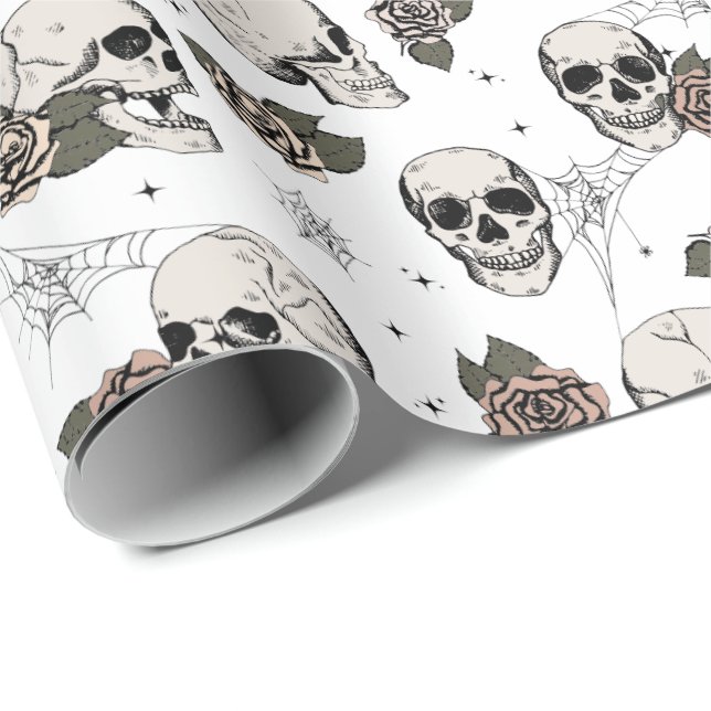 Elegant Gothic Skulls Halloween Dia de los Muertos Wrapping Paper (Roll Corner)