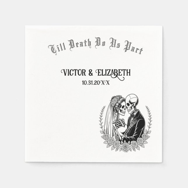 Elegant Gothic Till Death Do Us Part Skeleton Napkin (Front)