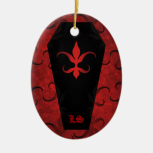 Elegant gothic victorian coffin red Halloween Ceramic Tree Decoration