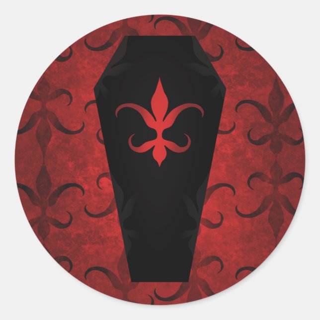 Elegant gothic victorian coffin red Halloween Classic Round Sticker (Front)