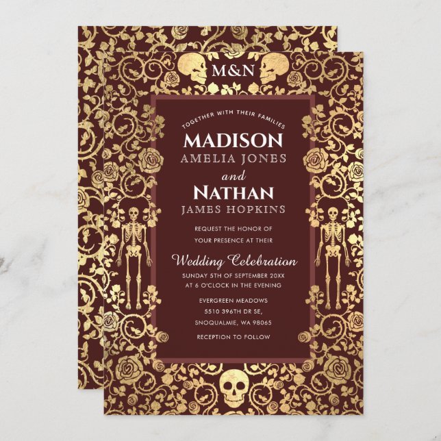 Elegant Gothic Victorian Gold Foil Wedding Invitation (Front/Back)