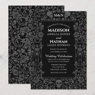 Elegant Gothic Victorian Grey & Black Wedding Invitation