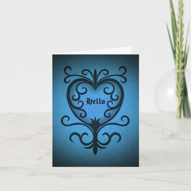 Elegant gothic victorian heart in blue Hello Card (Front)