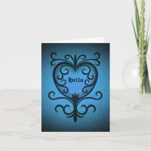 Elegant gothic victorian heart in blue Hello Card