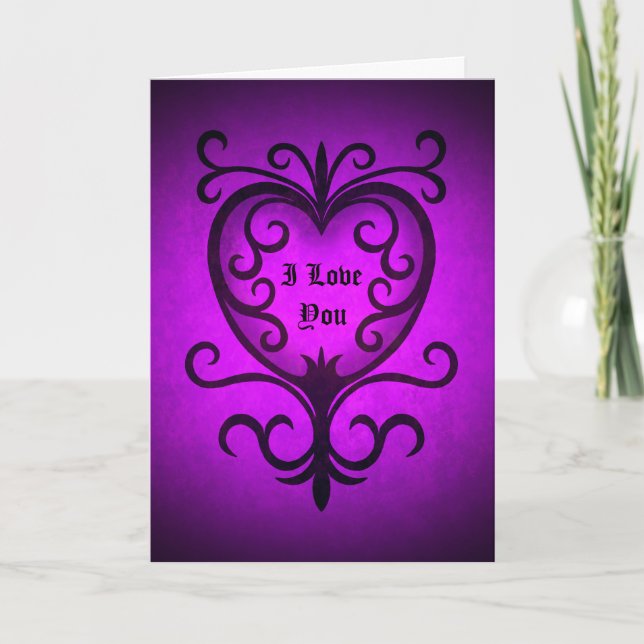 Elegant gothic victorian heart in purple holiday card (Front)