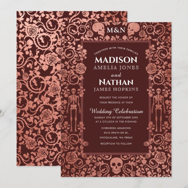 Elegant Gothic Victorian Rose Gold Foil Wedding Invitation (Front/Back)