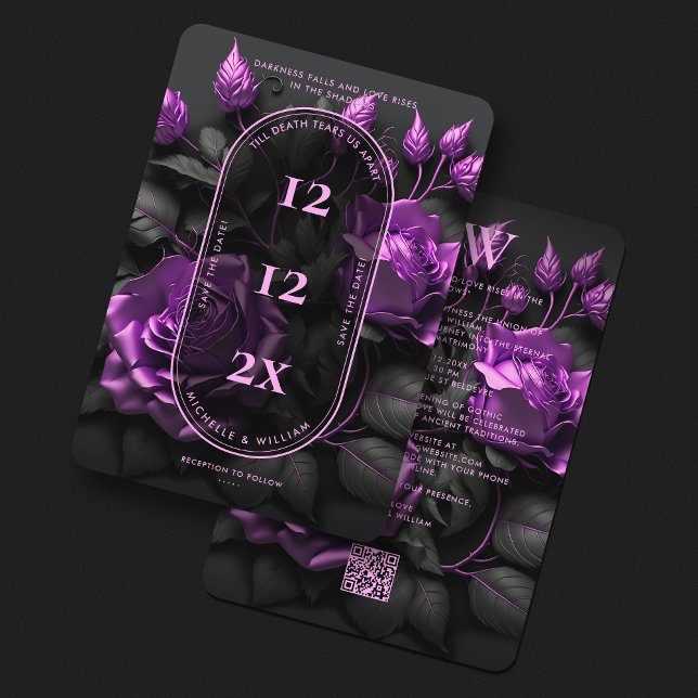 Elegant Gothic Wedding Floral Boho Purple Roses Save The Date (Elegant Gothic Wedding Rustic Floral Boho Purple Save The Date
)