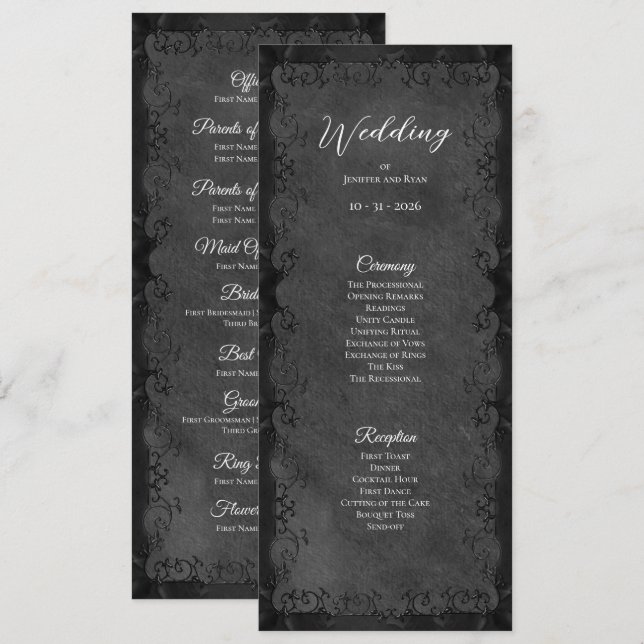 Elegant Gothic Wedding Program Menu (Front/Back)
