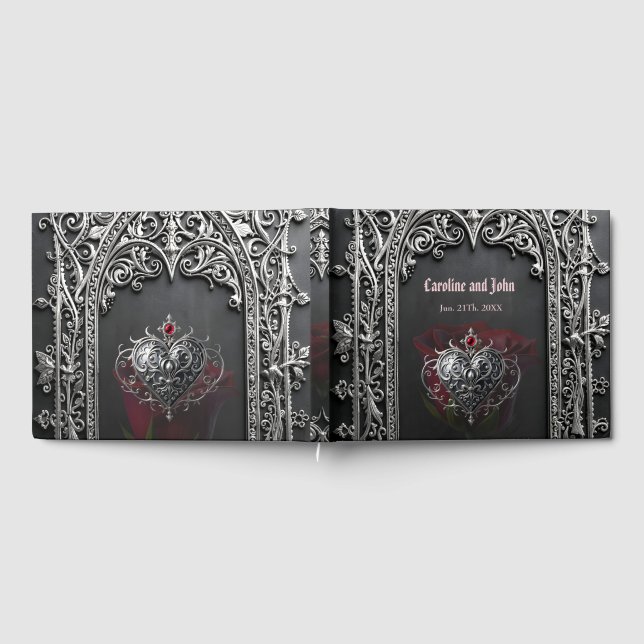 Elegant Gothic Wedding Rose Frame  Guest Book (Full)