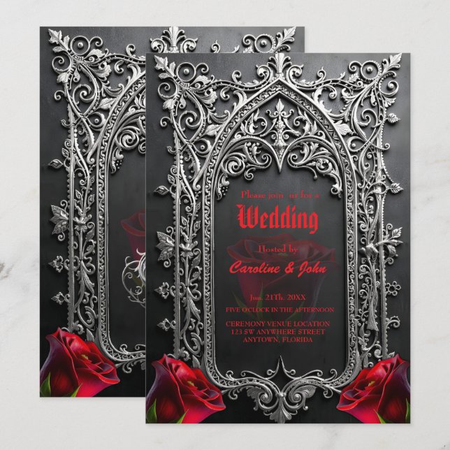 Elegant Gothic Wedding Rose Frame  Invitation (Front/Back)