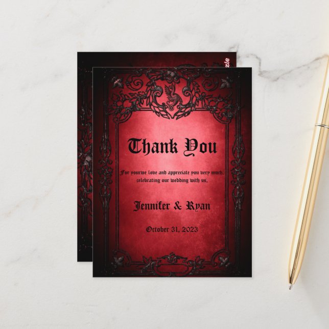 Elegant Gothic wedding Thank You Card (Front/Back In Situ)