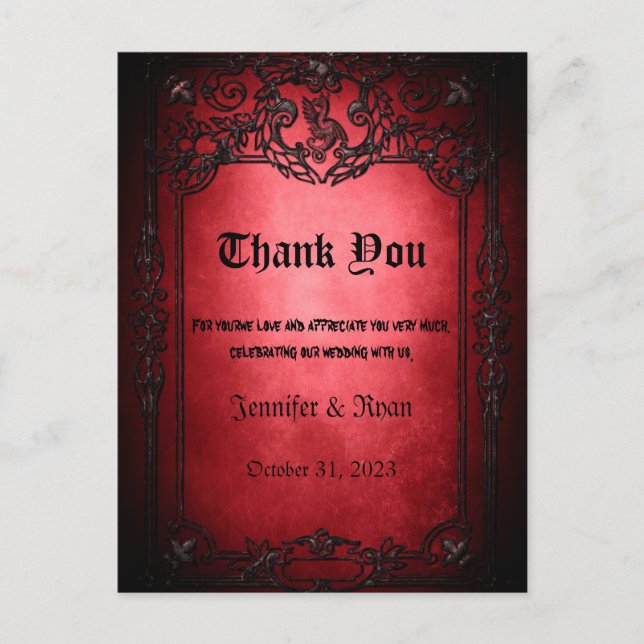 Elegant Gothic wedding Thank You Card (Front)