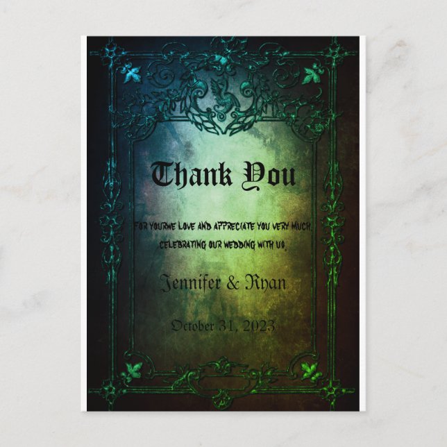 Elegant Gothic wedding Thank You Card (Front)