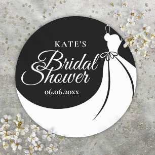 Elegant Gown Black And White Bridal Shower Favour Classic Round Sticker