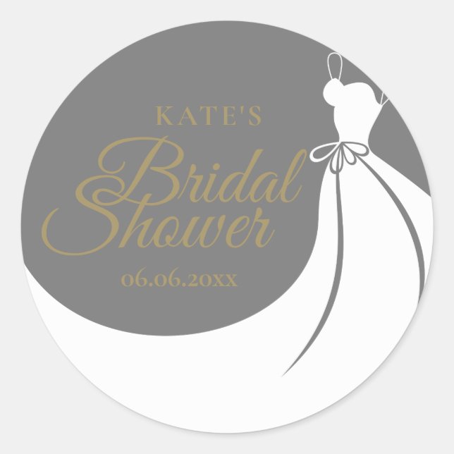 Elegant Gown Bridal Shower Favour Classic Round Sticker (Front)