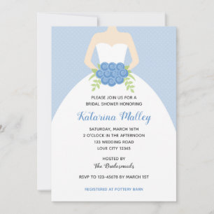 Elegant Gown Bridal Shower Invitation (Blue)