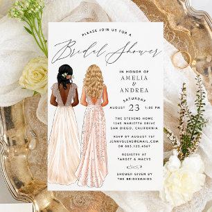Elegant Gown Bridal Shower Two Girls Invitation