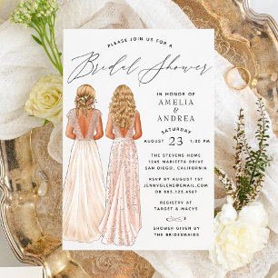 Elegant Gown Bridal Shower Two Girls Invitation