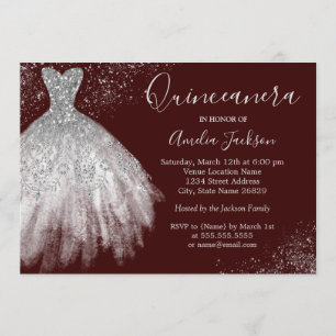 Elegant Gown Burgundy Quinceanera Invitation