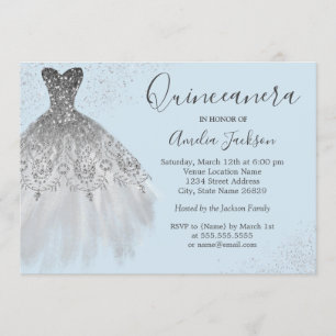 Elegant Gown Dusty Blue Quinceanera Invitation