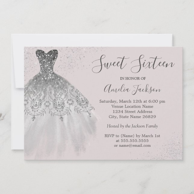 Elegant Gown Dusty Pink Sweet Sixteen Invitation (Front)
