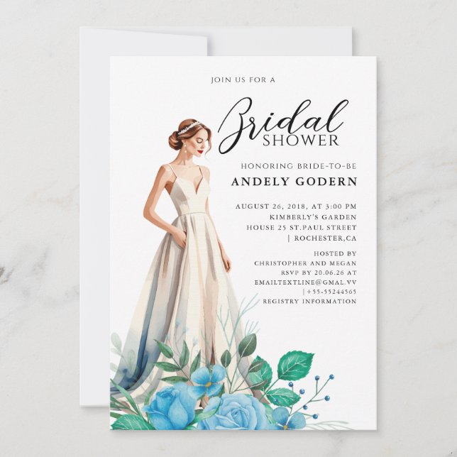 Elegant Gown Illustration with  Bridal Shower Invitation (Front)