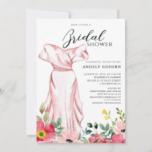 Elegant Gown Illustration with  Bridal Shower Invitation