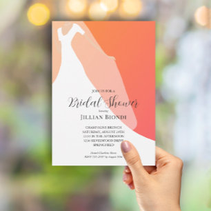 Elegant Gown on Orange Bridal Shower Invitation