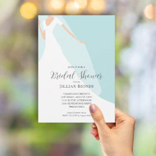 Elegant Gown on Pale Blue Bridal Shower  Invitation