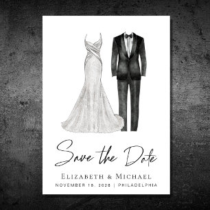 Elegant Gown Tuxedo Watercolor Save The Date