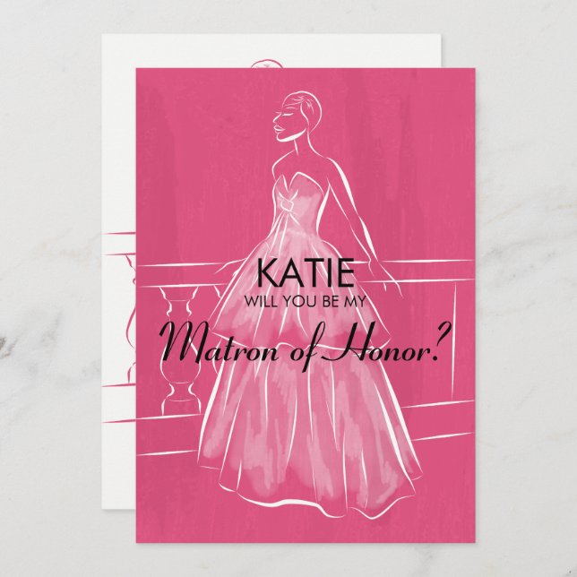 Elegant Gown Will You Be My Matron of Honour Card (Front/Back)