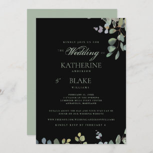 Elegant Grace Black Eucalyptus Website Wedding Invitation
