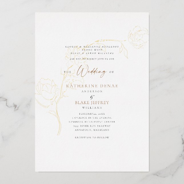 Elegant Grace Foil Gold and Black Text Wedding (Front)