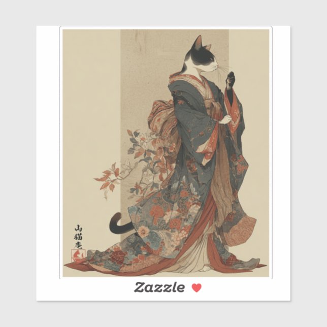 "Elegant Grace" Japanese Cat in Kimono Art (Sheet)