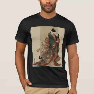"Elegant Grace" Japanese Cat in Kimono Art T-Shirt