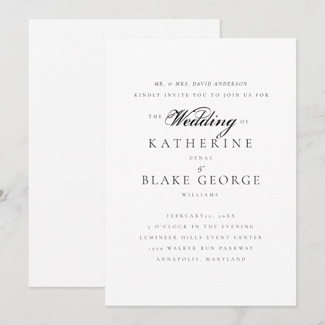 Elegant Grace Wedding Bride Parents Matte Invitation (Front/Back)