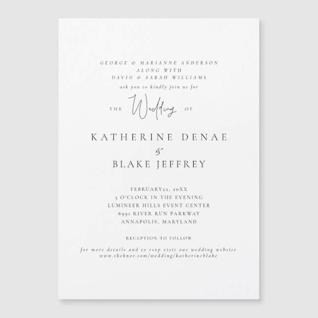 Elegant Grace White Wedding Invitation Magnet (Front)