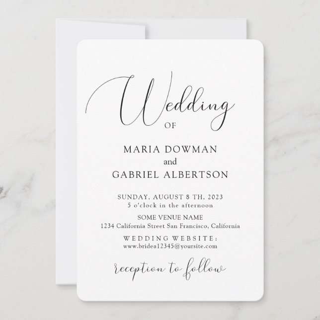 Elegant graceful Calligraphy. Classic wedding Invitation (Front)