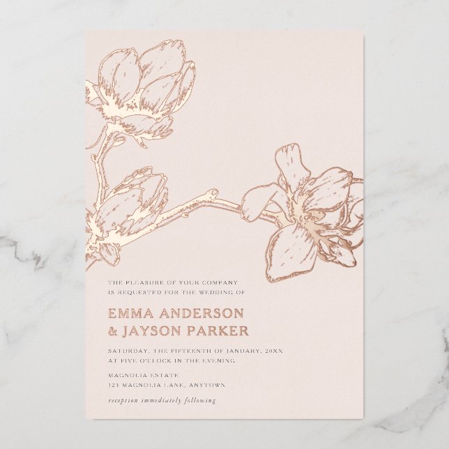 Elegant Graceful Magnolia Wedding Blush Rose Gold (Front)