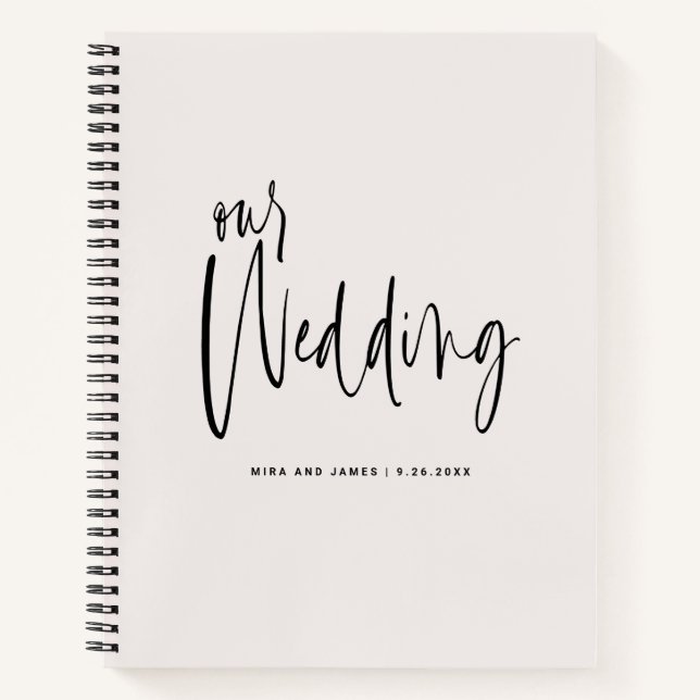 Elegant Graceful Script Ecru Wedding Plans Notebook (Front)