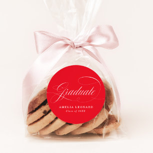 Elegant Grad Calligraphy Script Red Graduation Classic Round Sticker