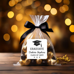 Elegant Grad Cap and Stars Graduate Class Year  Square Sticker