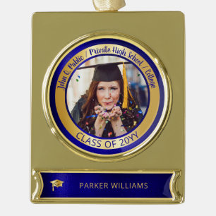 Elegant Grad Cap School Graduate Graduation Photo Gold Plated Banner Ornament